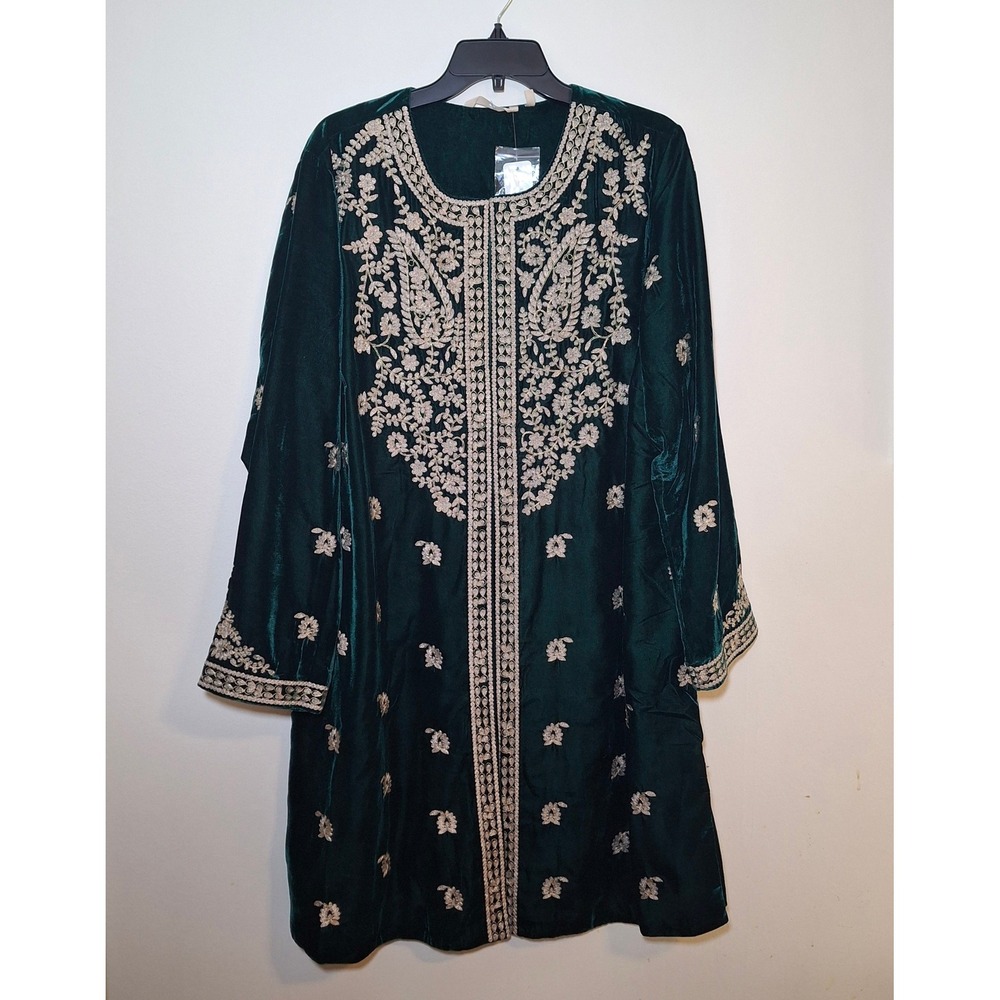 Soft Surroundings Womens 1X Tatianna Jacket Emerald Green Velvet Embroidered NWT
